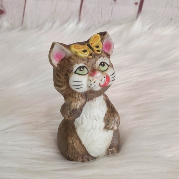 Vintage 70s 4.25" Tall Jasco Critters Cat Kitten Porcelain Bell with Butterfly - Picture 2 of 15